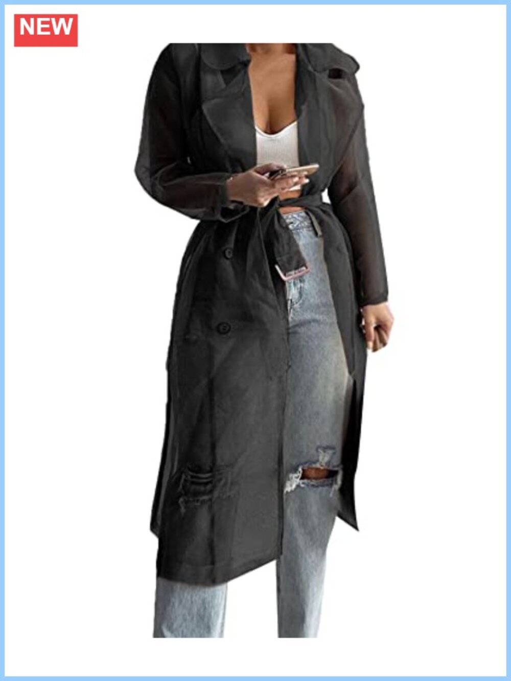 Sheer Mesh Long Sleeve Belted Button Down Cardigan Lightweight Summer Jacket